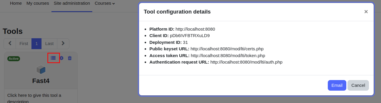 Moodle tool settings